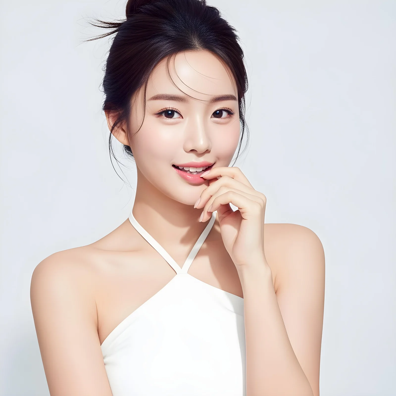 치아 배열을 살펴보는 성인 미소 이미지